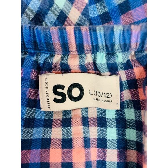 Large (10/12) So Girls Checked Sudress Blue Pink Ruffle Hem - Picture 8 of 9